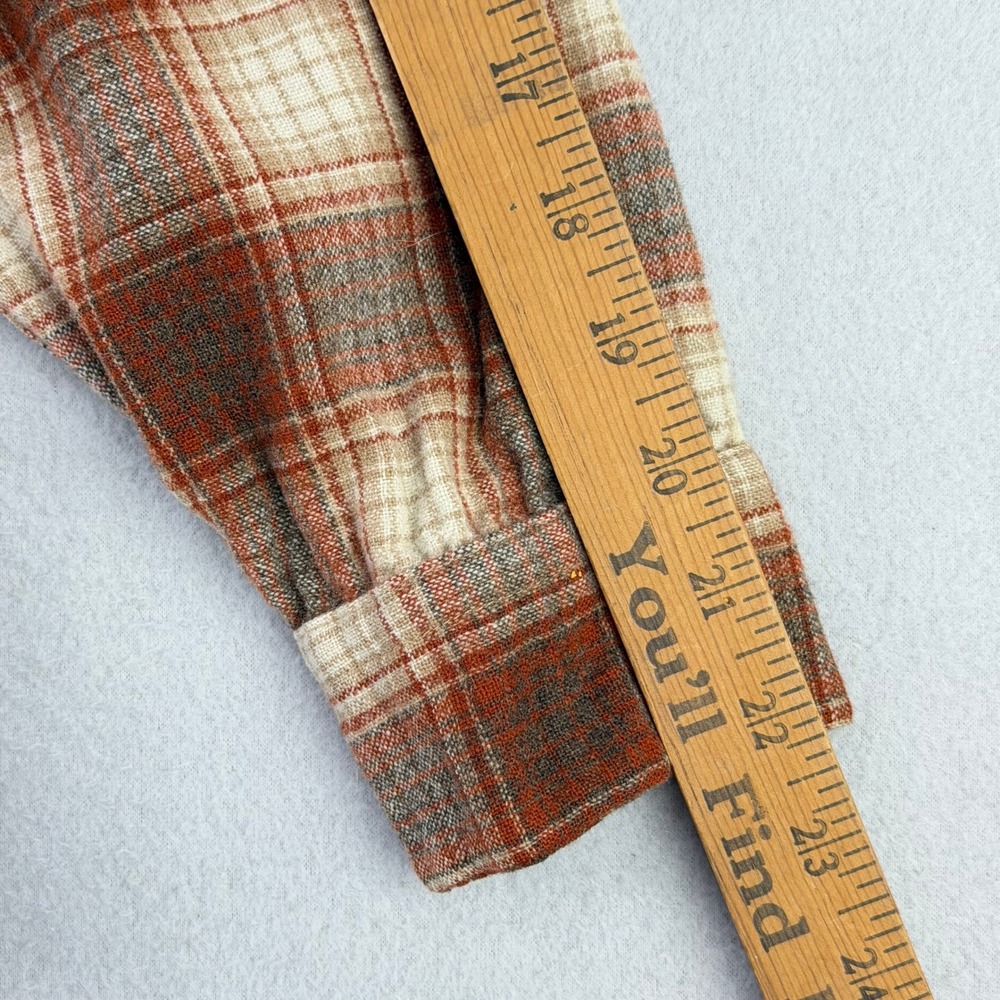 VTG 70s Pendleton Board Shirt Mens S-M Rust Plaid Long Sleeve Loop Collar USA - Picture 13 of 14